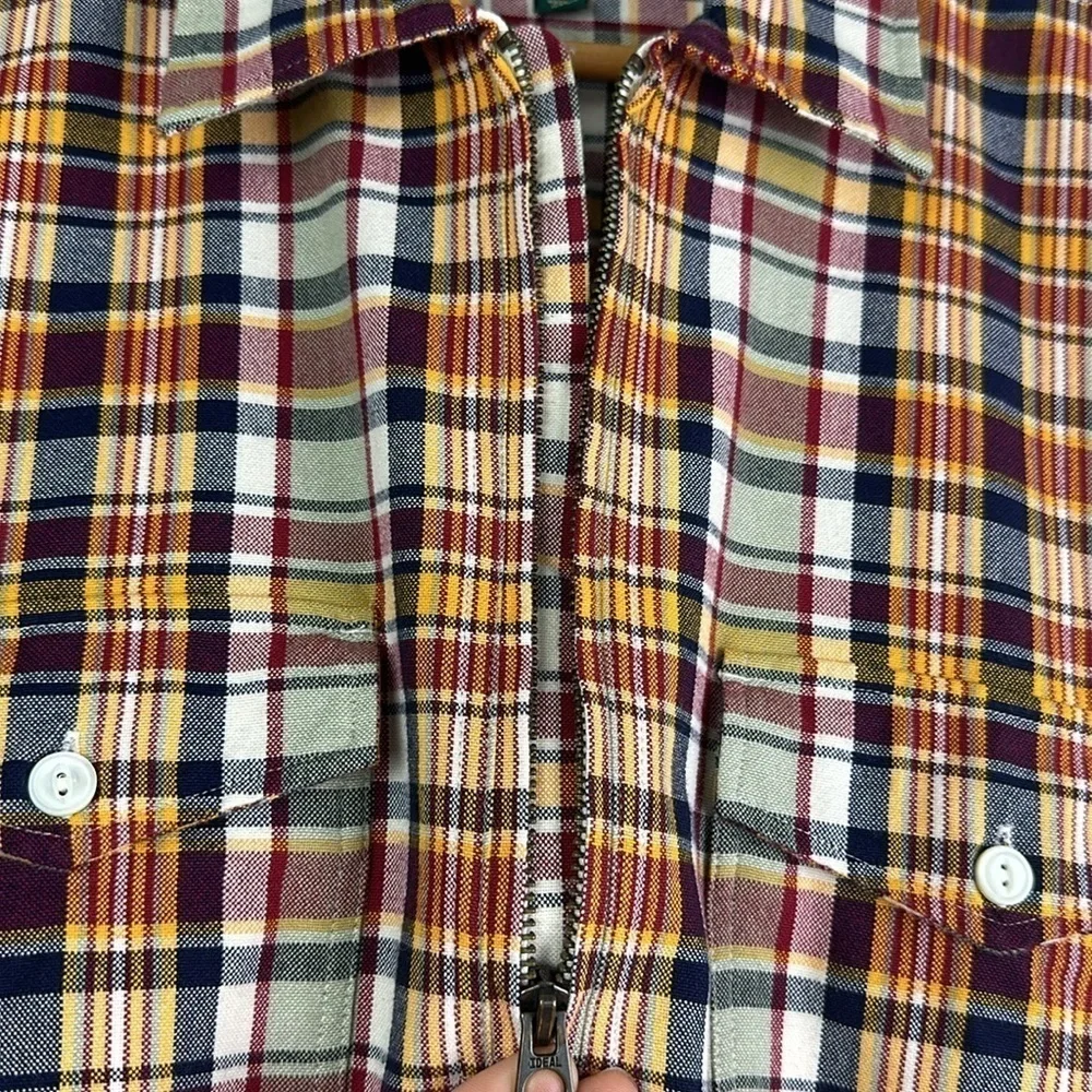 J. Crew Half Zip Pullon Shirt Jacket Large Yarn Dyed Cotton Canvas Plaid Pockets